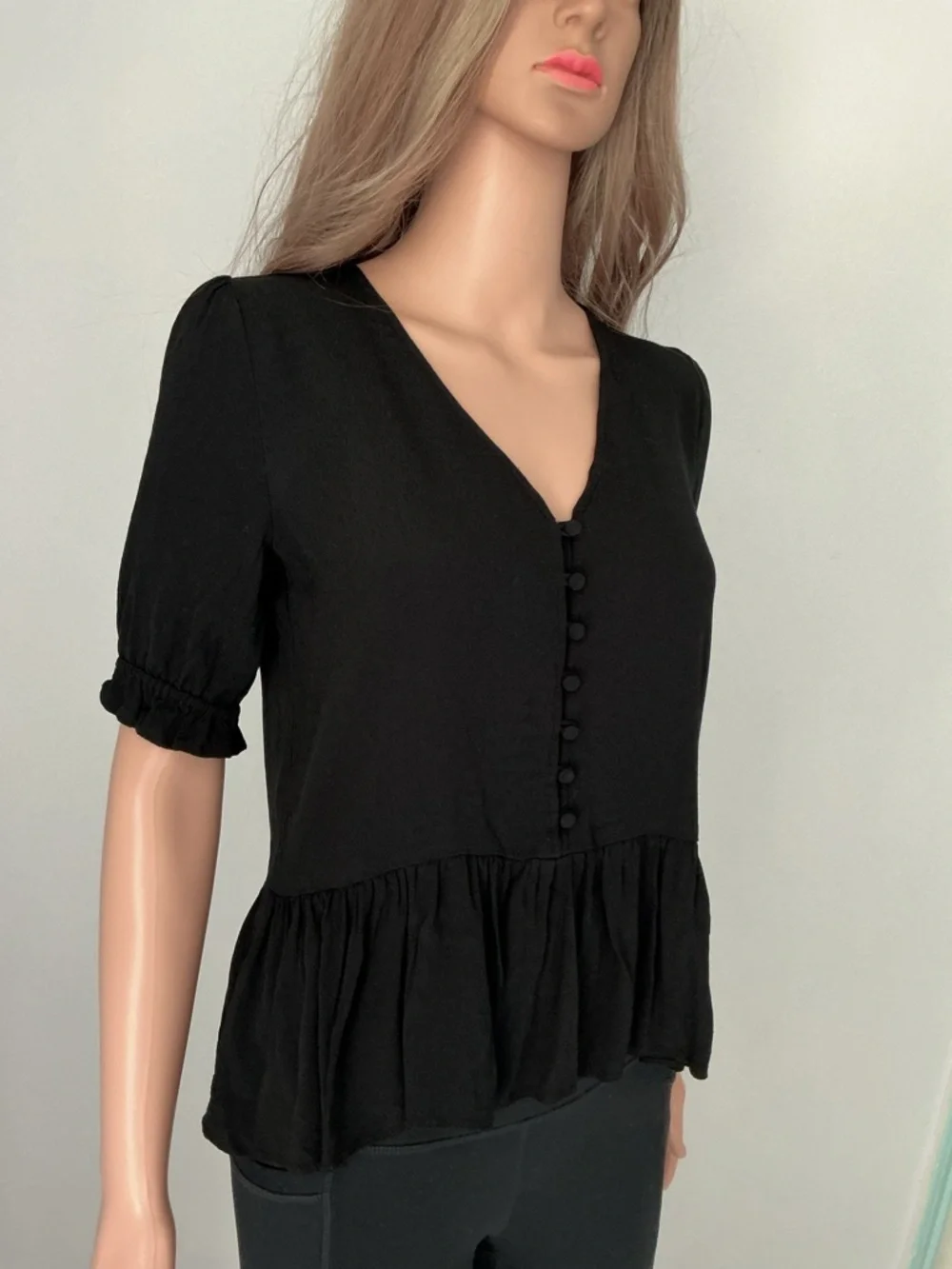 Madewell Courtyard Ruffle-Hem Top in Black Sz xs